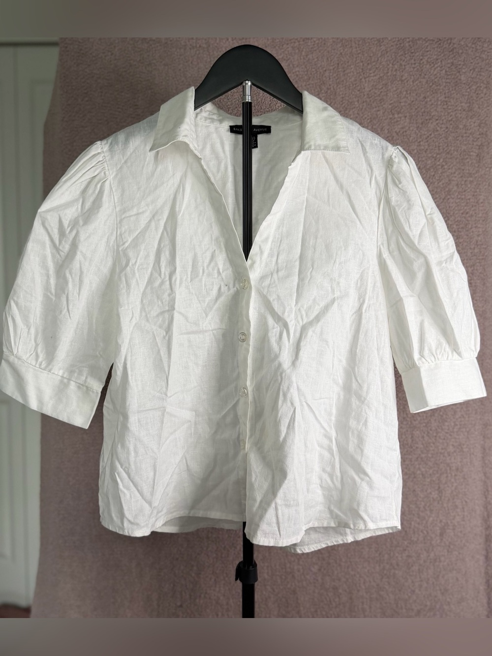 Saks Fifth Avenue White Puff-Sleeve Button Down Shirt